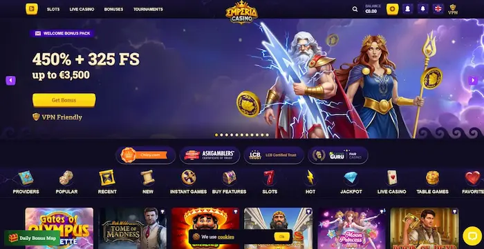 Emperia Casino Startseite hero